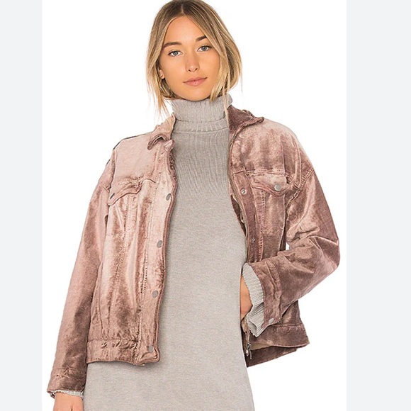 Free People Jackets & Blazers - Free People Velvet Trucker Jacket size XS/S crushed velvet oversized mauve tan